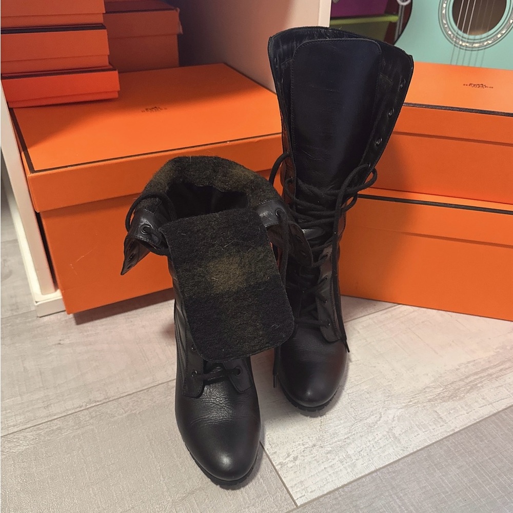 Burberry Black Leather Combat Boots